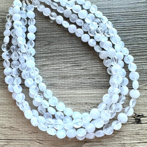 White Creamy Necklace, resin 5 Strand Statement Jewelry, clear Chunky bib, bridesmaid necklace, beaded cloud wedding bridal bridesmaid