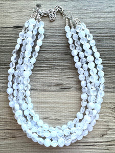 White Creamy Necklace, resin 5 Strand Statement Jewelry, clear Chunky bib, bridesmaid necklace, beaded cloud wedding bridal bridesmaid