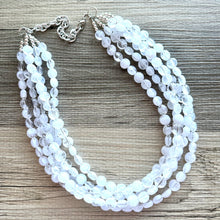 Load image into Gallery viewer, White Creamy Necklace, resin 5 Strand Statement Jewelry, clear Chunky bib, bridesmaid necklace, beaded cloud wedding bridal bridesmaid