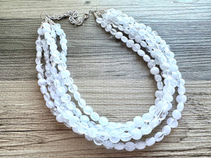 White Creamy Necklace, resin 5 Strand Statement Jewelry, clear Chunky bib, bridesmaid necklace, beaded cloud wedding bridal bridesmaid