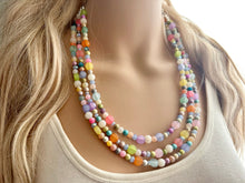 Load image into Gallery viewer, Colorful Spring Statement Necklace, Soft tone Beaded Necklace, Chunky bib necklace, pastel necklace, jewelry, bridesmaid necklace