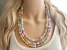 Load image into Gallery viewer, Colorful Spring Statement Necklace, Soft tone Beaded Necklace, Chunky bib necklace, pastel necklace, jewelry, bridesmaid necklace