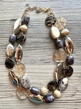 Load image into Gallery viewer, Black &amp; Metallic Necklace, multi strand neutral jewelry, chunky statement necklace, rustic silver gold beaded layering