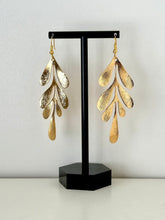 Load image into Gallery viewer, Gold &amp; Silver Drop Floral Earrings, Dangle metallic Jewelry, Statement pierced stud Jewelry pair leaf flower branch