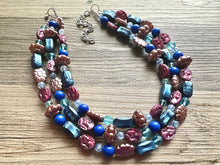 Load image into Gallery viewer, Eggplant Purple Cameo Chunky Statement Necklace 3 Strand Beaded jewelry bridesmaid bib wedding, dark purple crystal royal blue RoseGold