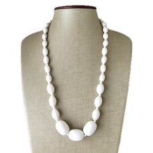 Load image into Gallery viewer, Creamy Graduated long necklace, white acrylic beaded statement necklace, everyday neutral chunky layering vintage necklace