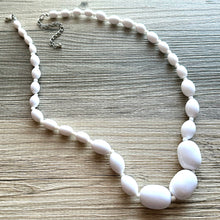 Load image into Gallery viewer, Creamy Graduated long necklace, white acrylic beaded statement necklace, everyday neutral chunky layering vintage necklace