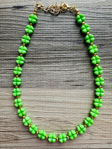 Saint Patricks Green Chunky Statement Necklace & Stretch Bracelet set 1 Strand Beaded Kelly green jewelry bridesmaid earrings gold st pattys