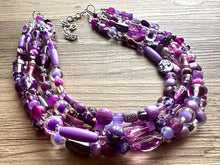 Load image into Gallery viewer, Girls Trip Necklace, Beaded 5 Layer Necklace, bead statement necklace, lavender purple royal eggplant beaded bib chunky