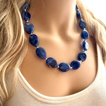 Load image into Gallery viewer, Dark Blue Chunky Statement Necklace, Big beaded jewelry, single Strand Statement Necklace, Bib necklace, blue bridesmaid wedding creamy