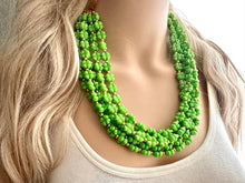 Load image into Gallery viewer, Saint Patricks Green Chunky Statement Necklace &amp; Stretch Bracelet set 5 Strand Beaded Kelly green jewelry bridesmaid earrings gold st pattys