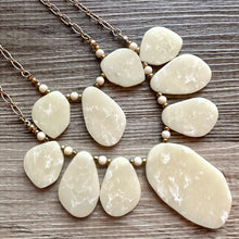 Load image into Gallery viewer, GemStone Chunky Statement Necklace, gold chain 2 strand necklace, long gem jewelry, beaded necklace, agate jewelry pendant golden