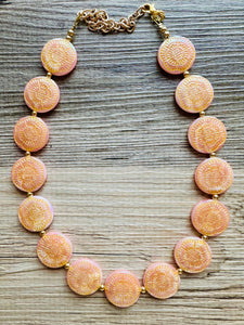 Flower Moon Chunky Statement Necklace, Big beaded jewelry, Single Strand tan color changing champagne, gold chunky layering necklace