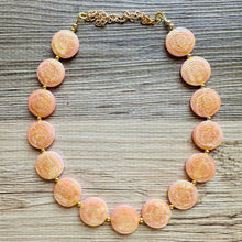 Load image into Gallery viewer, Flower Moon Chunky Statement Necklace, Big beaded jewelry, Single Strand tan color changing champagne, gold chunky layering necklace