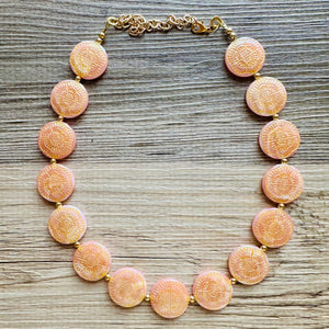 Flower Moon Chunky Statement Necklace, Big beaded jewelry, Single Strand tan color changing champagne, gold chunky layering necklace