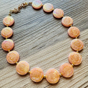 Flower Moon Chunky Statement Necklace, Big beaded jewelry, Single Strand tan color changing champagne, gold chunky layering necklace