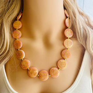 Flower Moon Chunky Statement Necklace, Big beaded jewelry, Single Strand tan color changing champagne, gold chunky layering necklace