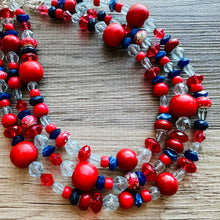 Load image into Gallery viewer, Blue &amp; Red Chunky Statement Necklace, Americana necklace, beaded necklace, Rhinestone thick statement jewelry royal bright shiny Texas