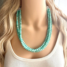 Load image into Gallery viewer, Genuine Green Amazonite Statement Necklace, Chunky 4 Strand Jewelry, silver necklace, thick collar beaded bib glass metal aqua mint gemstone