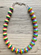 Load image into Gallery viewer, Rainbow of Life Beaded Necklace, Colorful Jewelry, Chunky statement necklace, big beaded necklace, circle jewelry, gay pride striped resin