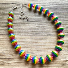 Load image into Gallery viewer, Rainbow of Life Beaded Necklace, Colorful Jewelry, Chunky statement necklace, big beaded necklace, circle jewelry, gay pride striped resin