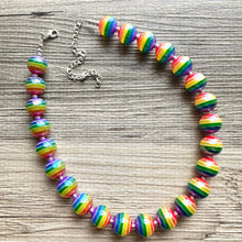 Load image into Gallery viewer, Rainbow of Life Beaded Necklace, Colorful Jewelry, Chunky statement necklace, big beaded necklace, circle jewelry, gay pride striped resin