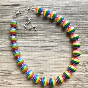 Rainbow of Life Beaded Necklace, Colorful Jewelry, Chunky statement necklace, big beaded necklace, circle jewelry, gay pride striped resin