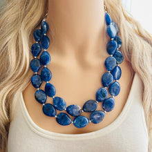 Load image into Gallery viewer, Royal Blue Chunky Statement Necklace, Big beaded jewelry, Double Strand Statement Necklace, Bib necklace, dark bridesmaid wedding