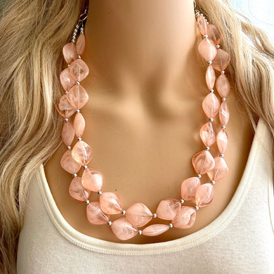 Petite Peach Big Beaded Statement Necklace, beaded jewelry, peach beaded necklace, coral necklace chunky beaded bib earrings