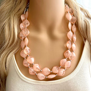 Petite Peach Big Beaded Statement Necklace, beaded jewelry, peach beaded necklace, coral necklace chunky beaded bib earrings