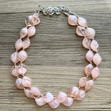 Load image into Gallery viewer, Petite Peach Big Beaded Statement Necklace, beaded jewelry, peach beaded necklace, coral necklace chunky beaded bib earrings