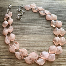 Load image into Gallery viewer, Petite Peach Big Beaded Statement Necklace, beaded jewelry, peach beaded necklace, coral necklace chunky beaded bib earrings