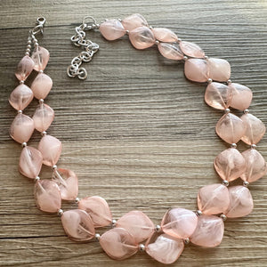 Petite Peach Big Beaded Statement Necklace, beaded jewelry, peach beaded necklace, coral necklace chunky beaded bib earrings