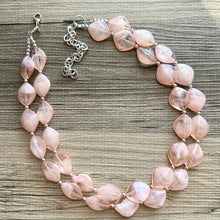 Load image into Gallery viewer, Petite Peach Big Beaded Statement Necklace, beaded jewelry, peach beaded necklace, coral necklace chunky beaded bib earrings
