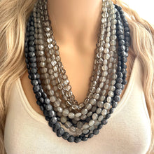 Load image into Gallery viewer, Vintage 11 Strand Gray Ombre Beaded Necklace jewelry, beaded chunky statement necklace, granite bridesmaid necklace, bridal jewelry