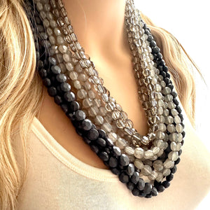 Vintage 11 Strand Gray Ombre Beaded Necklace jewelry, beaded chunky statement necklace, granite bridesmaid necklace, bridal jewelry