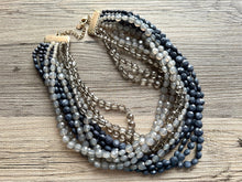 Load image into Gallery viewer, Vintage 11 Strand Gray Ombre Beaded Necklace jewelry, beaded chunky statement necklace, granite bridesmaid necklace, bridal jewelry