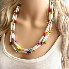 Load image into Gallery viewer, Starfish Party Statement Necklace, chunky beaded jewelry, rainbow necklace, beaded jewelry, vacation necklace island tropical pearl