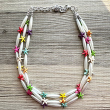 Load image into Gallery viewer, Starfish Party Statement Necklace, chunky beaded jewelry, rainbow necklace, beaded jewelry, vacation necklace island tropical pearl