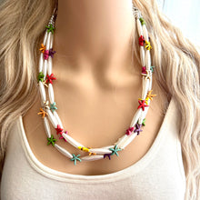 Load image into Gallery viewer, Starfish Party Statement Necklace, chunky beaded jewelry, rainbow necklace, beaded jewelry, vacation necklace island tropical pearl