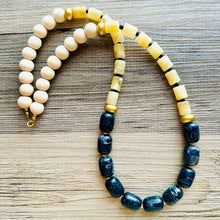 Load image into Gallery viewer, Gold + Black Beaded long necklace, neutral beaded statement necklace, everyday gem stone chunky layering necklace shiny ball beads