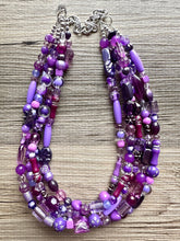 Load image into Gallery viewer, Girls Trip Necklace, Beaded 5 Layer Necklace, bead statement necklace, lavender purple royal eggplant beaded bib chunky