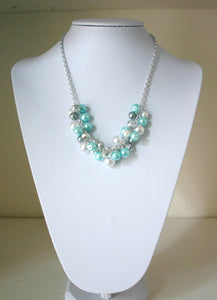 Robin's Egg Blue + Gray Pearl Cluster Necklace - Handmade (customizable!) Women's Necklace