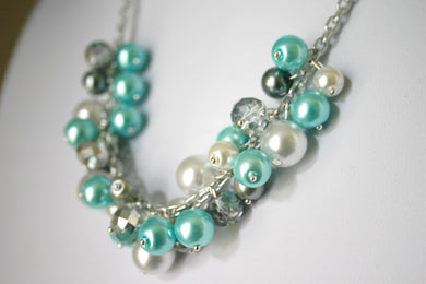 Robin's Egg Blue + Gray Pearl Cluster Necklace - Handmade (customizable!) Women's Necklace