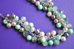 Mint Green + Gray Cluster Necklace / Womens Jewelry / Full Cluster