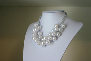 Chunky Women's White Pearl Statement Necklace, Big Pearl Necklace, White Necklace, Bridesmaid jewelry, statement necklace