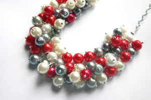 Red, White, Gray Pearl Cluster Necklace, Ohio Chicago Miami Alabama Tampa Bay Arizona Arkansas Atlanta Jewelry, state necklace, football