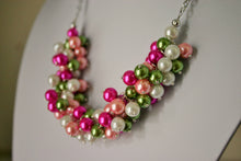 Load image into Gallery viewer, Green &amp; Pink Pearl Preppy Cluster Necklace