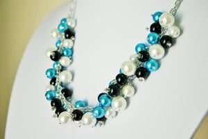 Turquoise White & Black Cluster Necklace - GameDay Jewelry