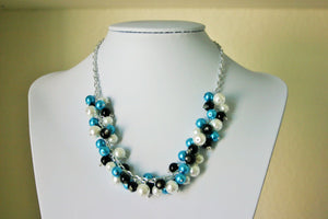 Turquoise White & Black Cluster Necklace - GameDay Jewelry